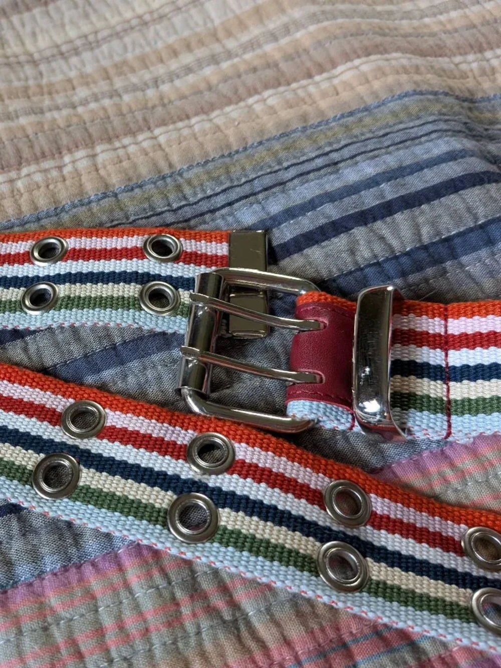 Striped Canvas Double Grommet Belt